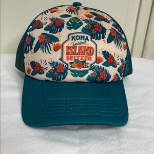Kona Spiked Island Seltzer Tropical Print Trucker Style Hat Snap On NWOT